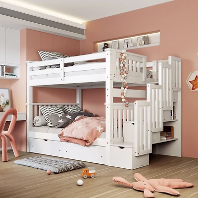 Streamdale Full Over Full Bunk Bed With Shelves And 6 Storage Drawers