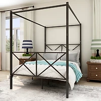 Simplie Fun Metal Canopy Bed Frame, Platform Bed Frame With X Shaped Frame Full