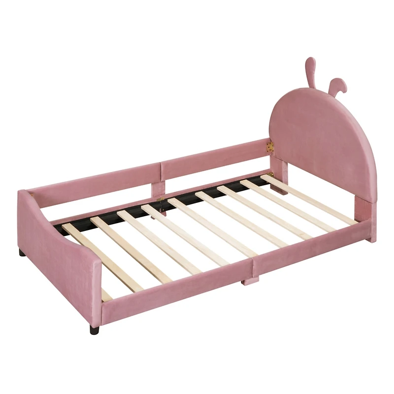 Streamdale Twin Size Upholstered Daybed With Rabbit Ear Shaped Headboard, Pink