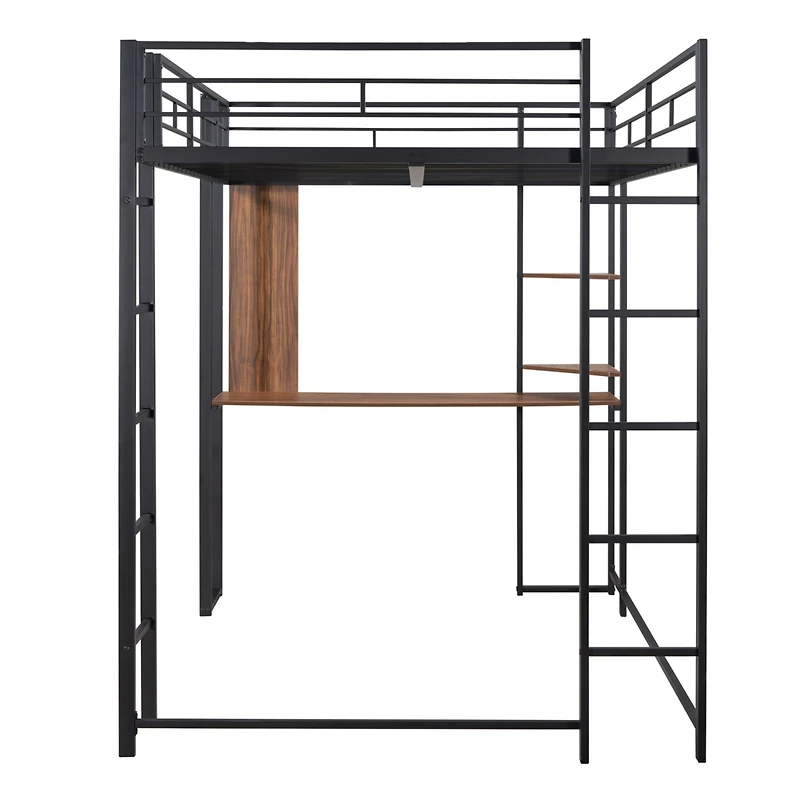 Streamdale Full Metal Loft Bed With 2 Shelves And One Desk