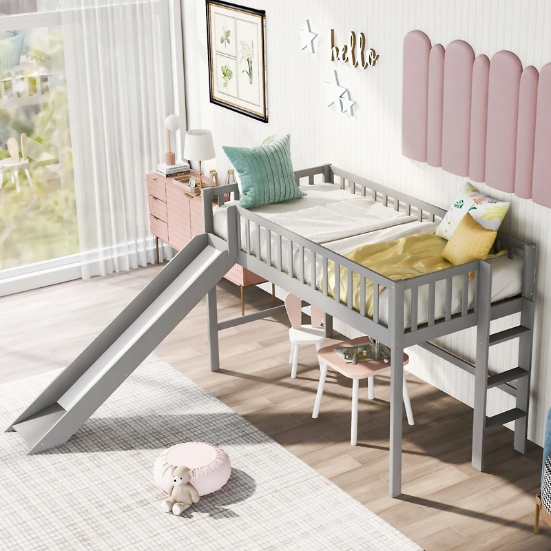 Streamdale Twin Low Loft Bed With Ladder And Slide
