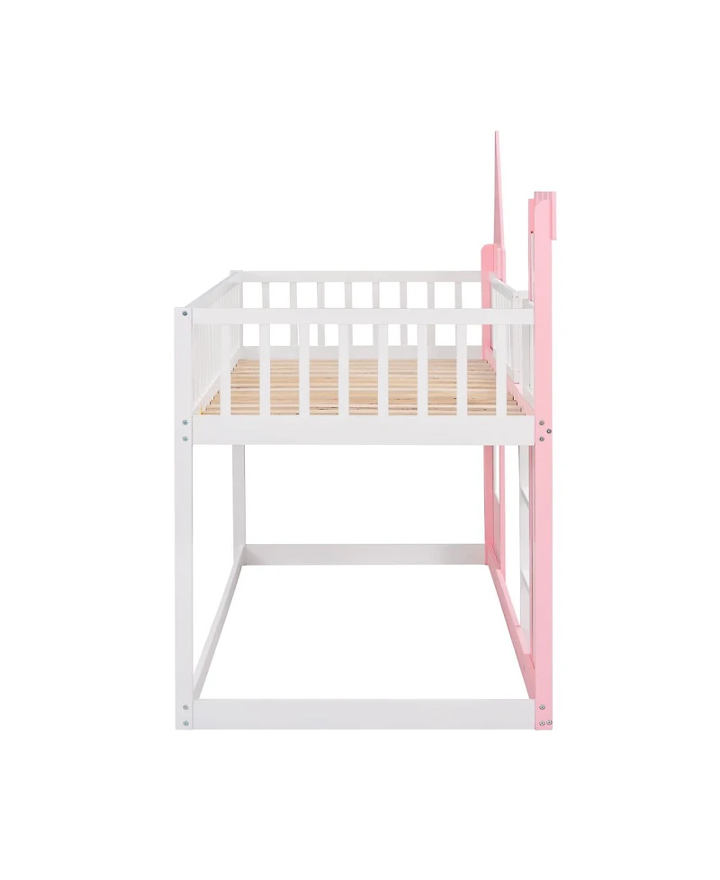 Simplie Fun Twin Over Twin Castle Bunk Bed With Ladder - Pink