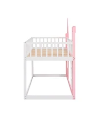 Simplie Fun Twin Over Twin Castle Bunk Bed With Ladder - Pink