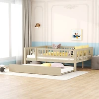 Simplie Fun Full Wood Daybed With Trundle And Fence Guardrails