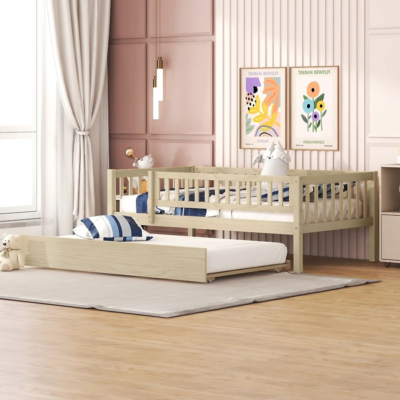 Streamdale Twin Wood Daybed With Trundle And Fence Guardrails