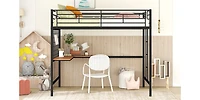 Simplie Fun Full Metal Loft Bed With Desk And Metal Grid