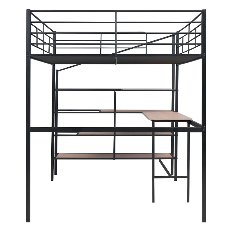 Streamdale Full Metal Loft Bed With Desk And Lateral Storage Ladder
