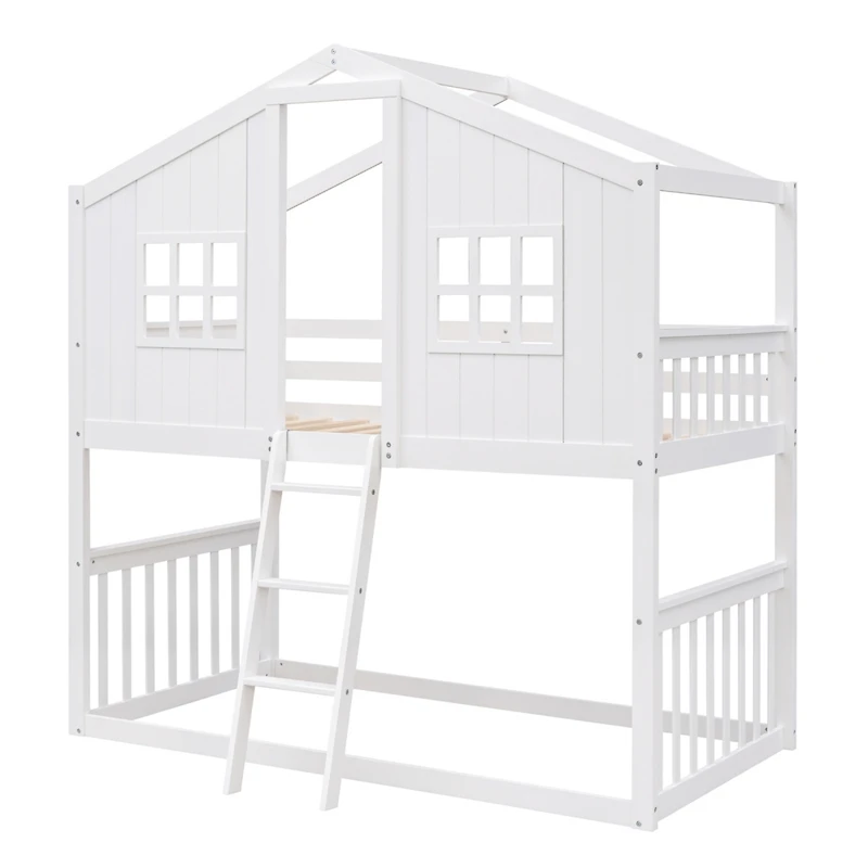 Streamdale Twin Over Twin House Bunk Bed With Ladder, Wood Bed