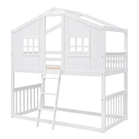 Streamdale Twin Over Twin House Bunk Bed With Ladder, Wood Bed