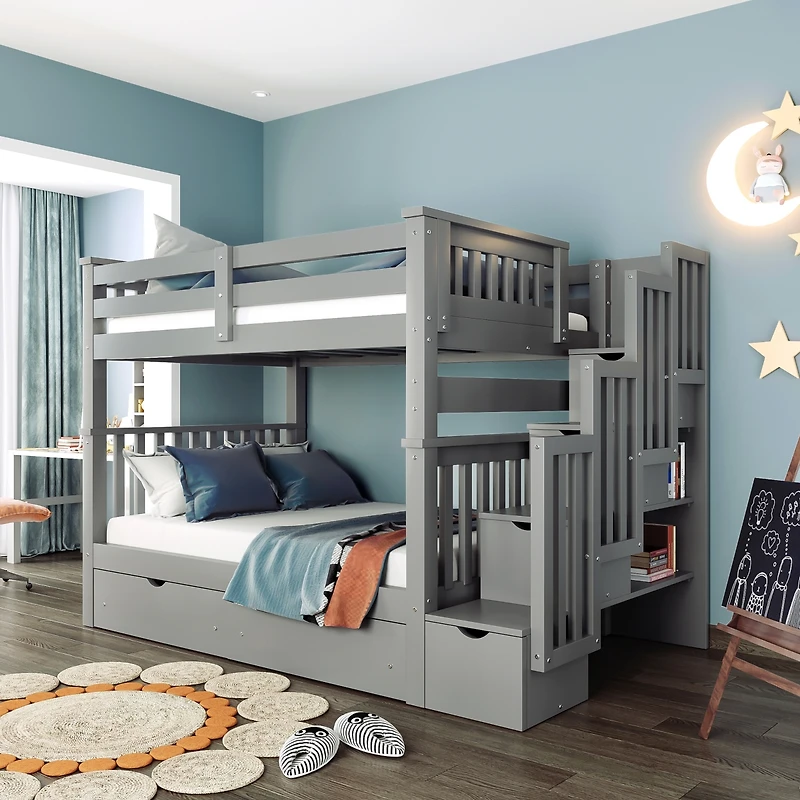 Streamdale Full Over Bunk Bed With Shelves And 6 Storage Drawers