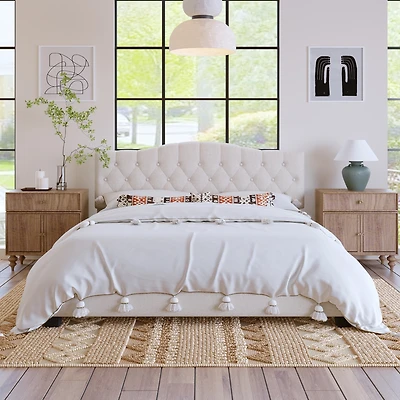 Streamdale Diamond Tufted Platform Bed with Curved Headboard, Queen