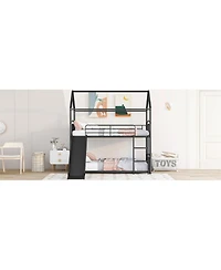 Streamdale Furniture Twin Over Twin Metal Bunk Bed With Slide, Kids House Bed