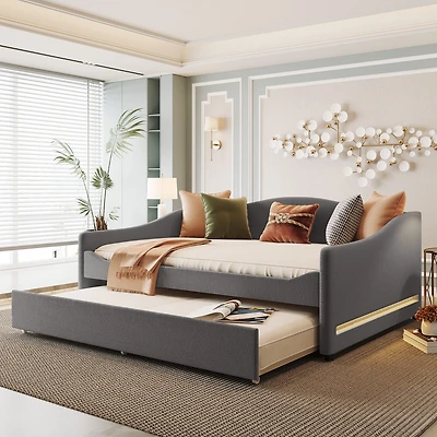 Streamdale Teddy Fleece Full Upholstered Daybed With Light And Trundle