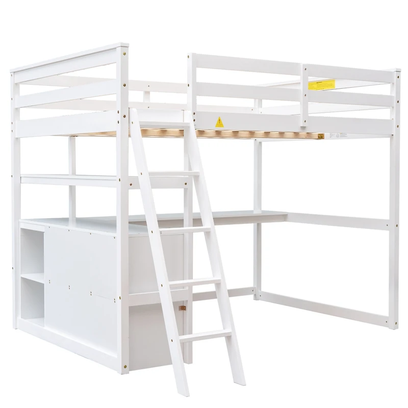 Streamdale Full Loft Bed With Desk And Shelves, Two Built-In Drawers