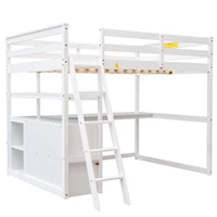Streamdale Full Loft Bed With Desk And Shelves, Two Built-In Drawers