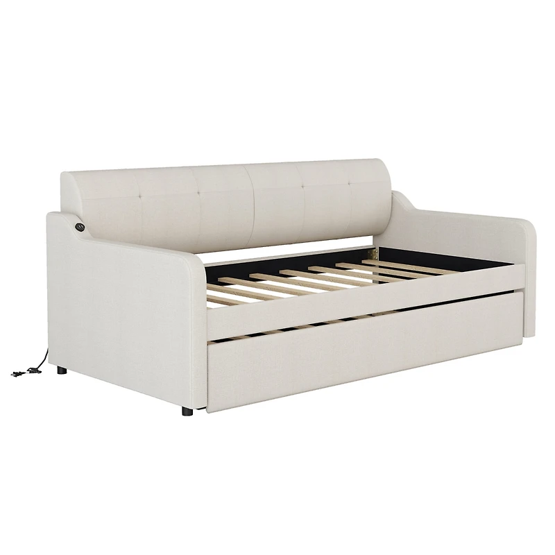 Streamdale Twin Upholstery Daybed with Trundle and Usb Charging