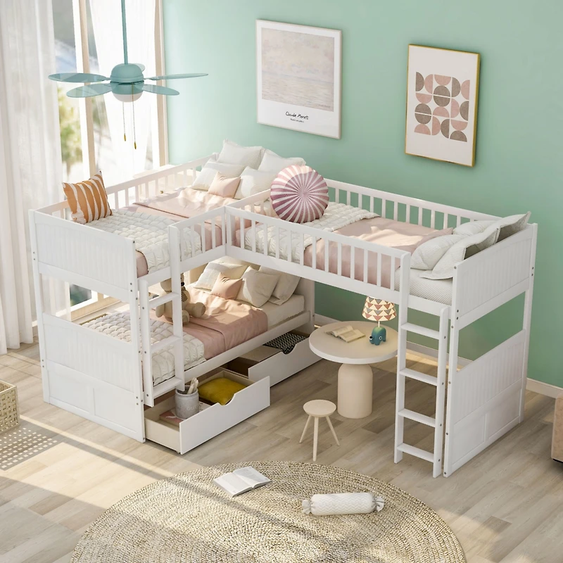 Streamdale Twin Bunk Bed With A Loft Attached, Two Drawers