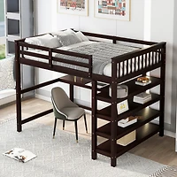 Streamdale Full Loft Bed With Storage Shelves And Under-Bed Desk