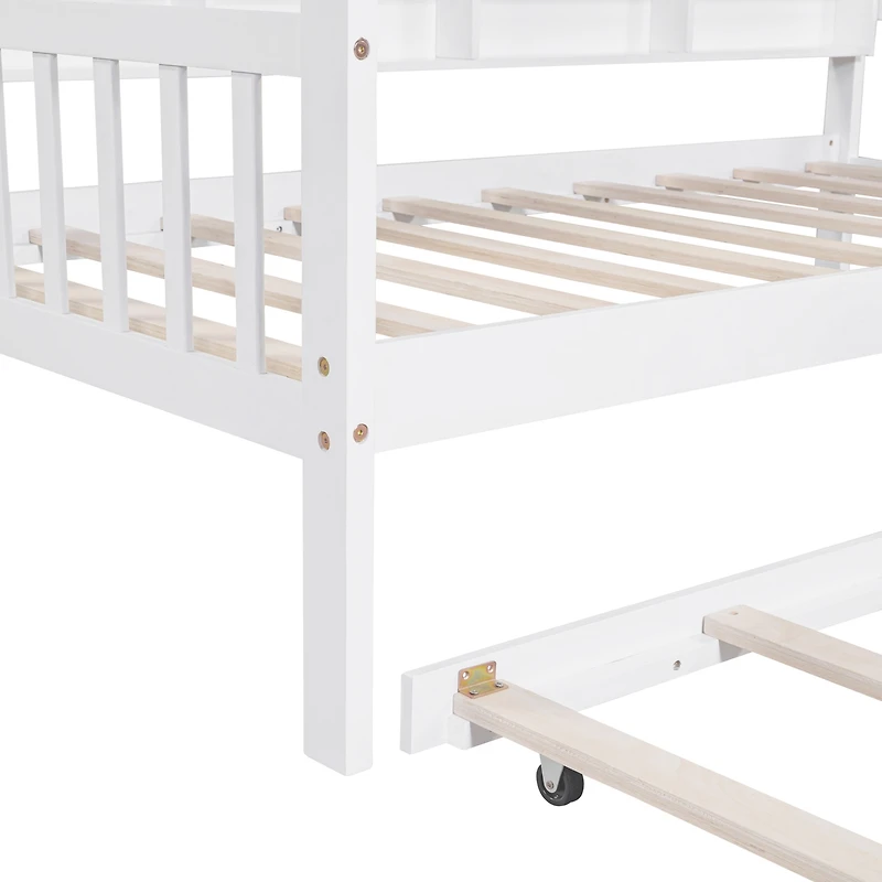 Streamdale Wooden Twin Size House Bed With Trundle, Kids Bed With Shelf, White