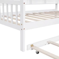 Streamdale Wooden Twin Size House Bed With Trundle, Kids Bed With Shelf, White