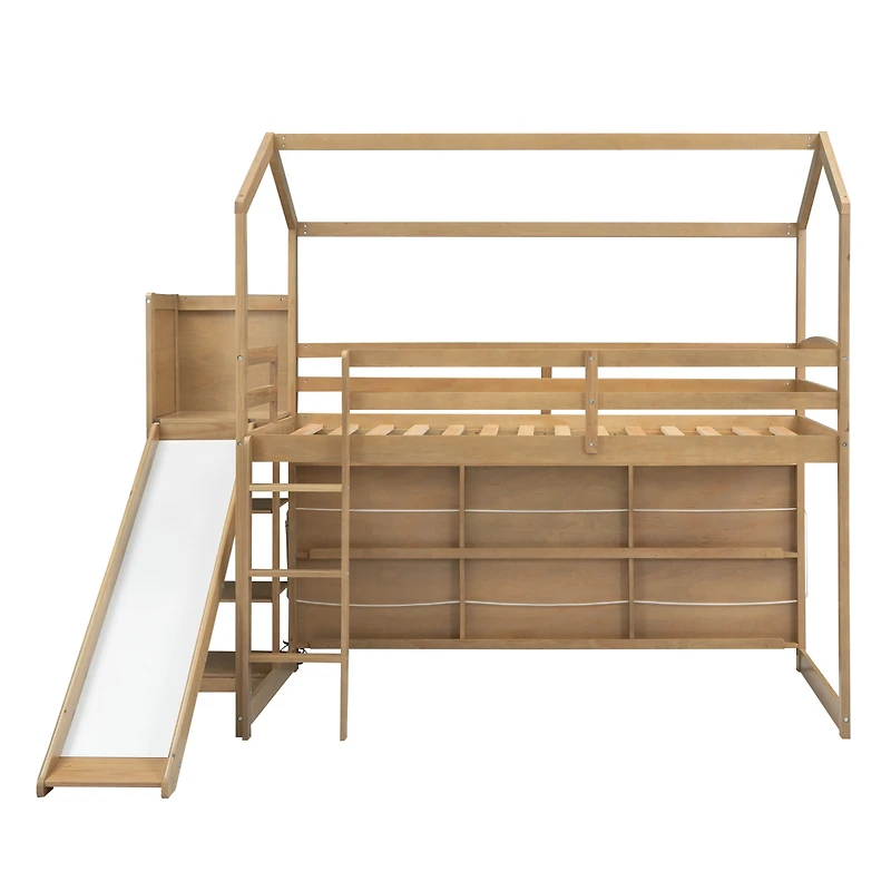 Streamdale Twin Loft Bed with Slide, Shelves, Light
