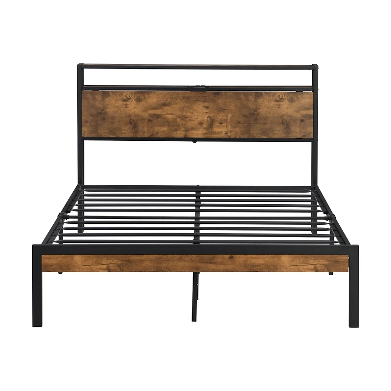 Metal Platform Bed Frame with Headboard & Usb, Storage