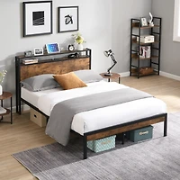 Metal Platform Bed Frame with Headboard & Usb, Storage