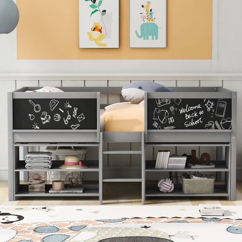 Streamdale Loft bed with shelves, ladder, guardrail chalkboard