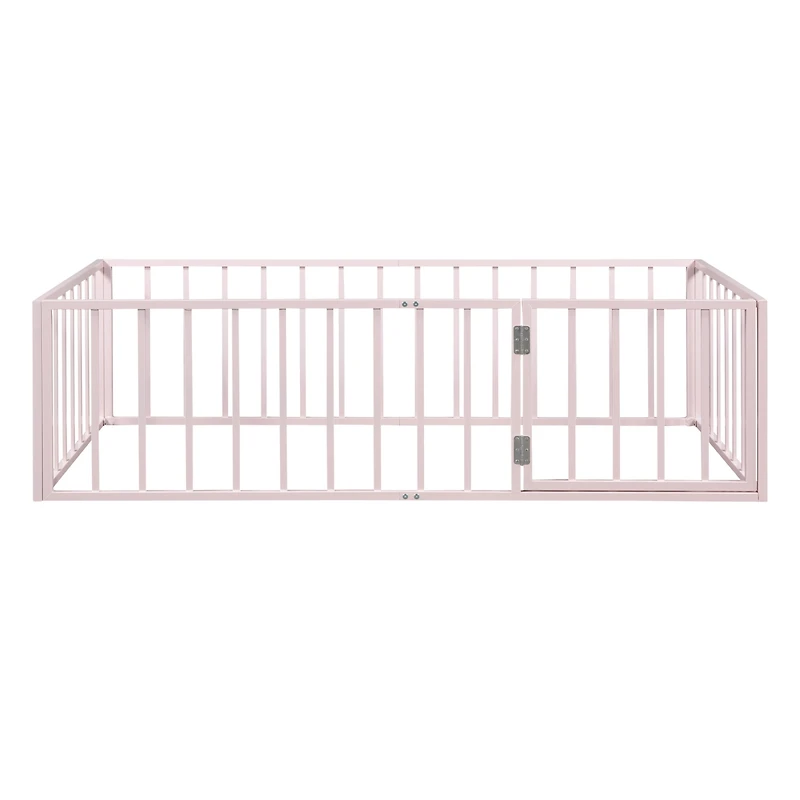 Streamdale Twin Metal Floor Bed Frame with Fence and Door, White