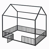 Streamdale Full Size Metal House Bed With Fence And Door