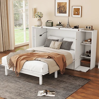 Streamdale Full Murphy Bed with Shelves, Drawers and Usb Ports, Gray