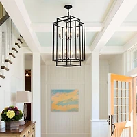 Adjustable Black Geometric Foyer Pendant Light with Chromed Base