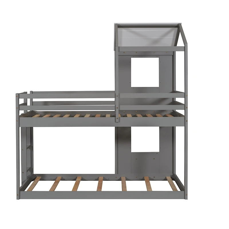 Streamdale Twin Over Bunk Bed Wood With Roof, Window, Guardrail, Ladder