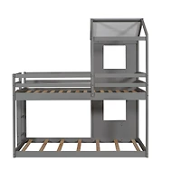 Streamdale Twin Over Bunk Bed Wood With Roof, Window, Guardrail, Ladder