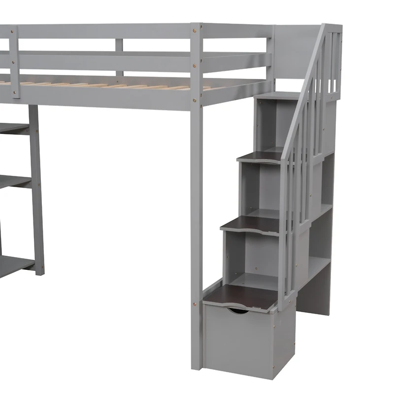 Streamdale Loft Bed with Storage, Stairs, and Shelves