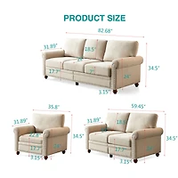 Streamdale Linen Fabric Upholstered With Storage Sofa 1+2+3 Sectional