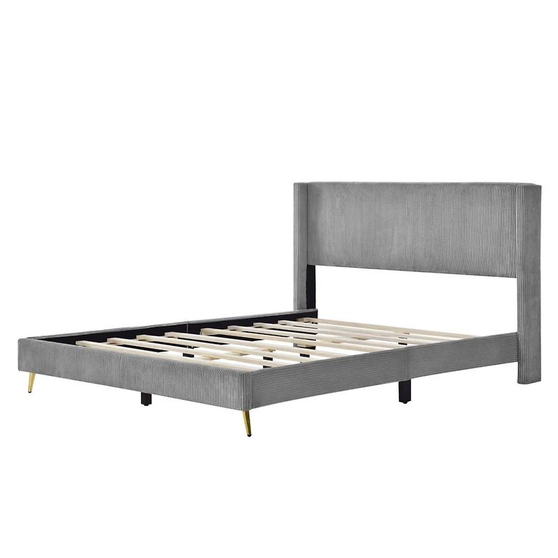Streamdale Queen Size Corduroy Platform Bed With Metal Legs