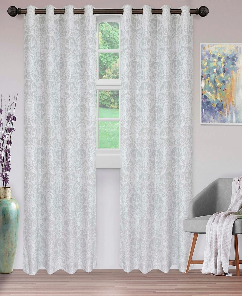 Superior Lotus Jacquard Classic Floral Damask Window Curtain Panel Set with Grommet Header, 52 X 84