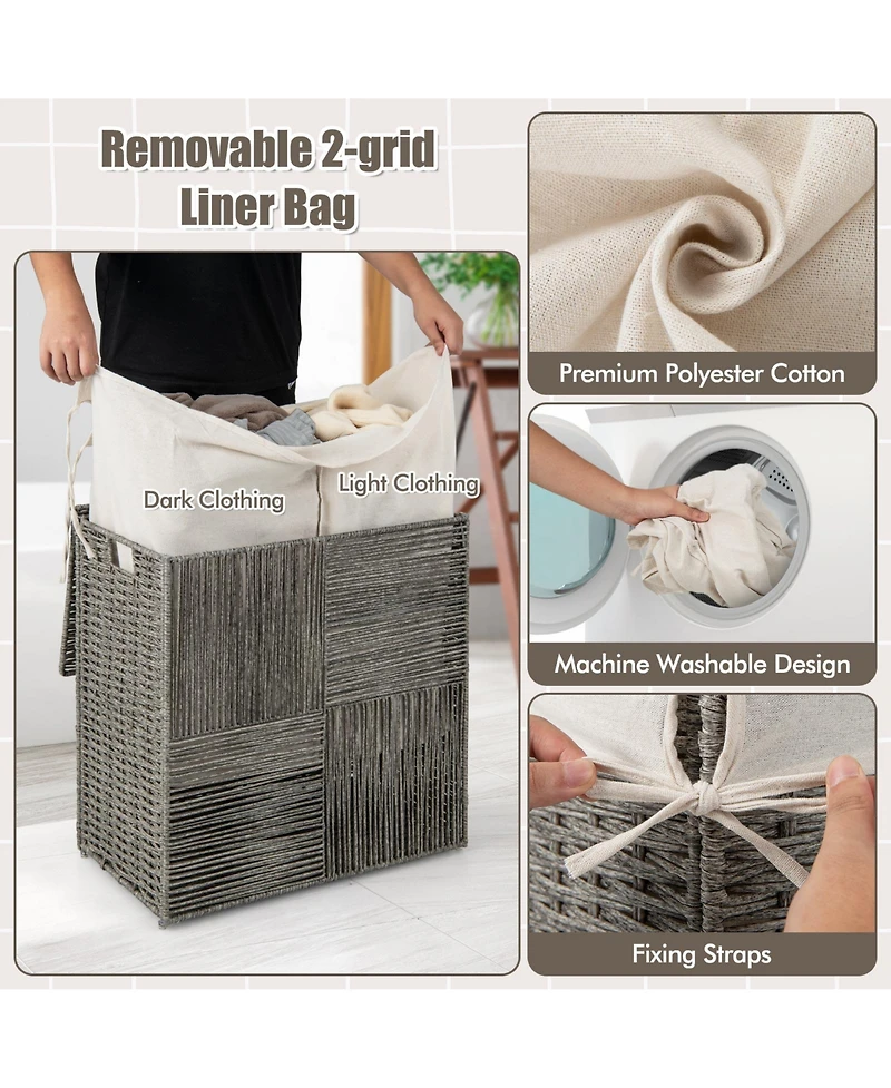 Slickblue 29 Gallons Laundry Hamper with Convenient Handles and Removable Liner Bag-Grey