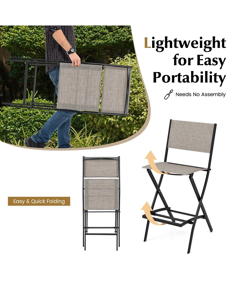 Slickblue Outdoor Folding Bar Height Stool Set of 4 with Metal Frame and Footrest