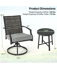 Slickblue 3 Piece Patio Swivel Chair Set with Soft Seat Cushions for Backyard