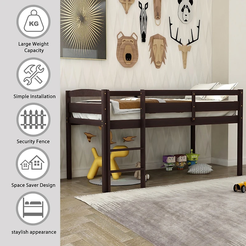 Streamdale Twin Wood Loft Bed Low Loft Beds With Ladder, Twin