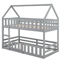 Streamdale Twin Over Twin House Bunk Bed With Fence And Door