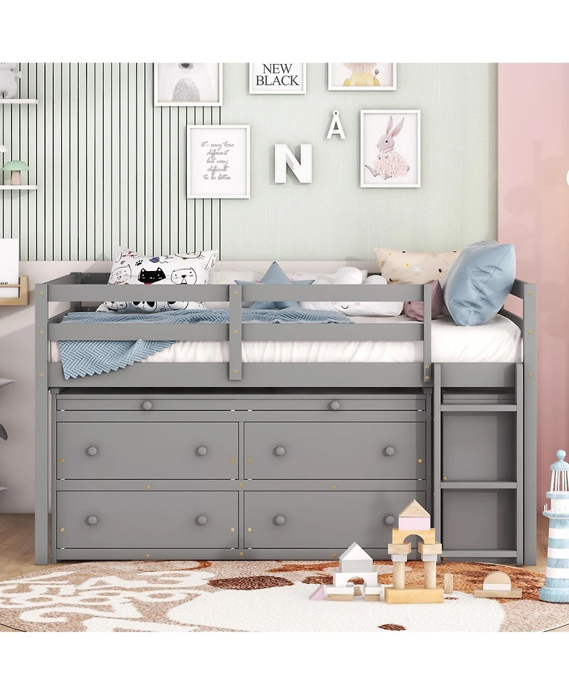 Streamdale White Loft Bed with Desk and Drawers