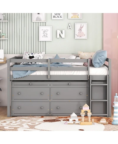 Streamdale White Loft Bed with Desk and Drawers