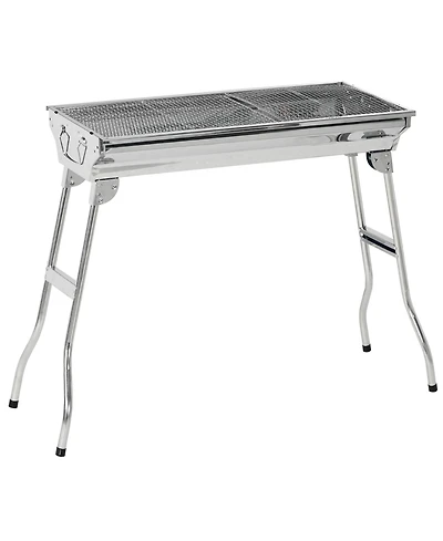 Outsunny Stainless Steel Small Portable Folding Charcoal Bbq Grill Set
