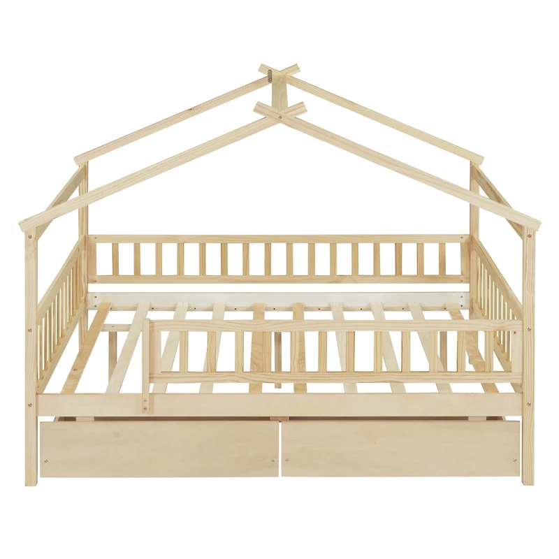 Streamdale Full Size Wooden House Bed With Two Drawers