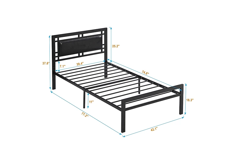 Streamdale Furniture Twin Size Metal Bed Sturdy System Metal Bed Frame, Modern Style And Comfort To Any Bedroom, Black