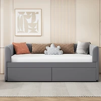 Streamdale Pink Upholstered Daybed with Ergonomic Backrest and Drawers