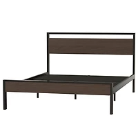 Streamdale Furniture Ceres Metal Bed Black with Walnut Wood Headboard&Footboard Queen
